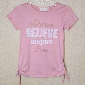 Btween "Dream Believe inspire Love" T-Shirt Pink Graphic Tee Cinch Size 5